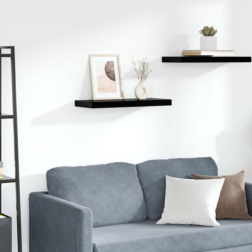 magasfényű fekete MDF lebegő fali polc 60 x 23,5 x 3,8 cm