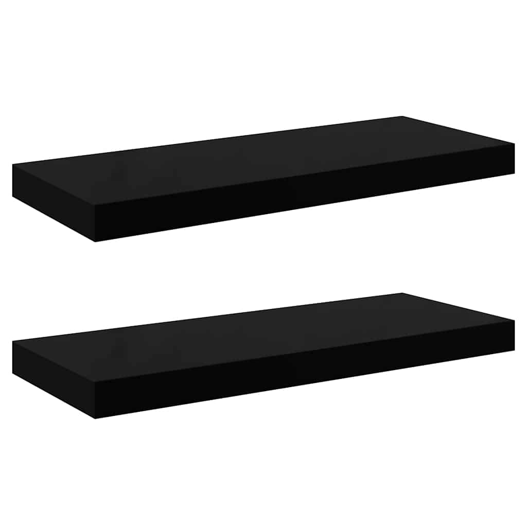 2 db magasfényű fekete MDF lebegő fali polc 60 x 23,5 x 3,8 cm