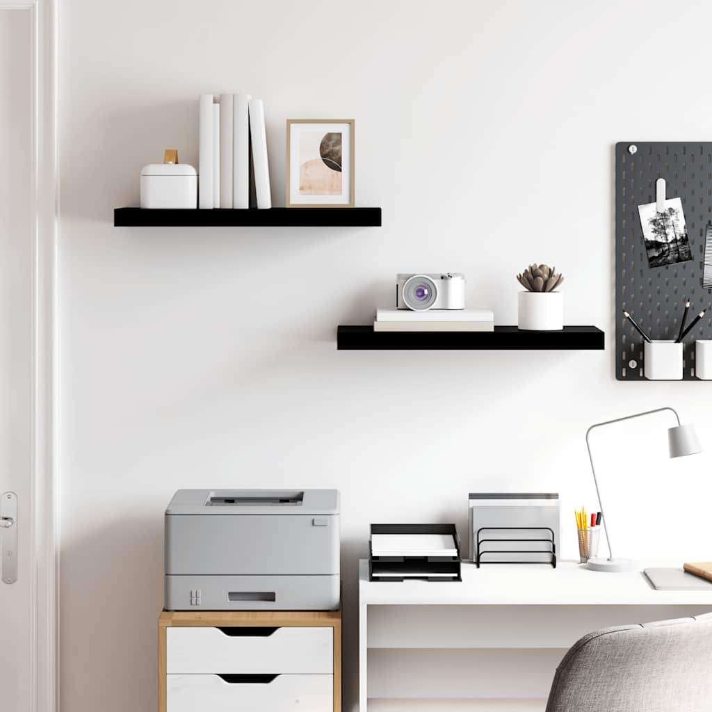 2 db magasfényű fekete MDF lebegő fali polc 60 x 23,5 x 3,8 cm