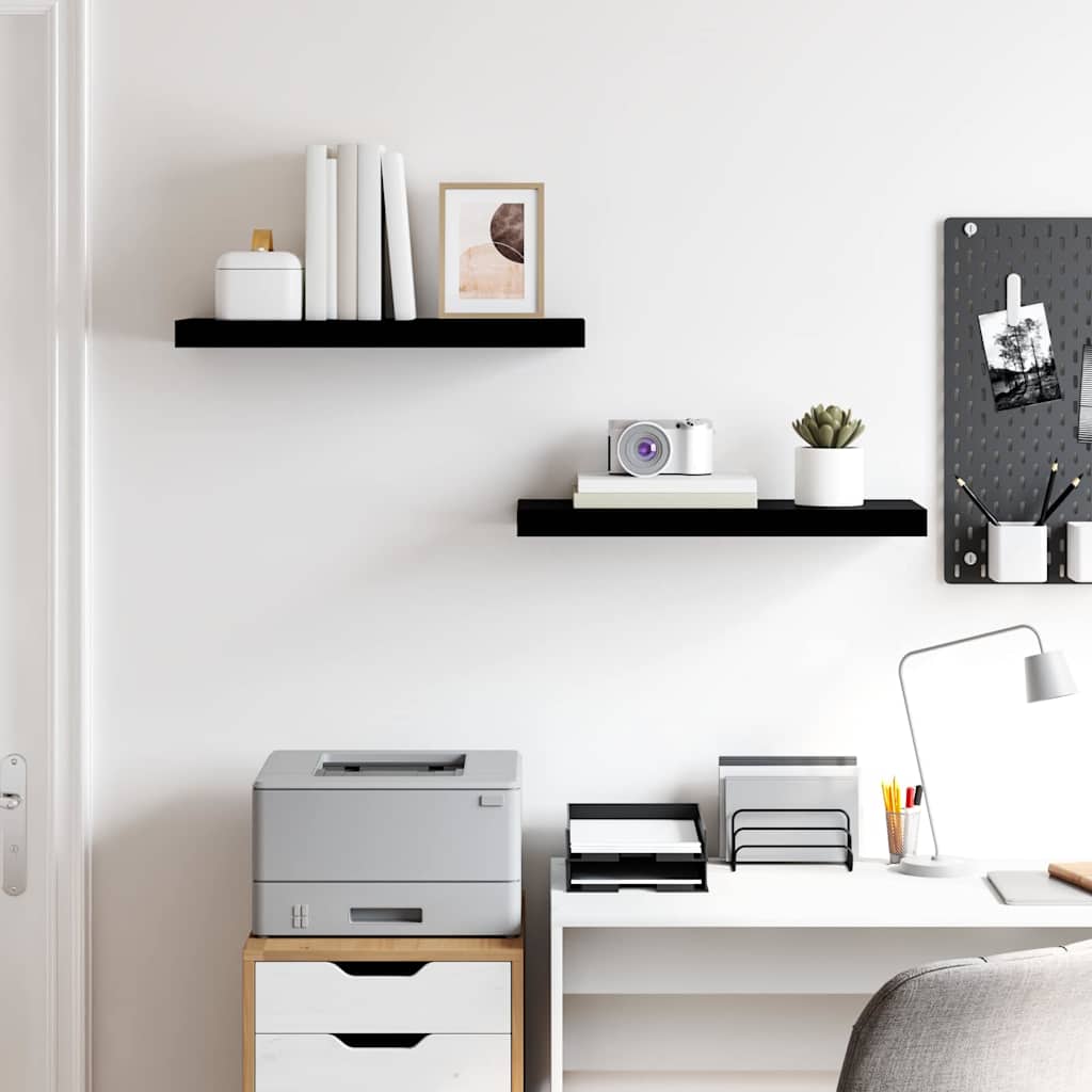 2 db magasfényű fekete MDF lebegő fali polc 60 x 23,5 x 3,8 cm