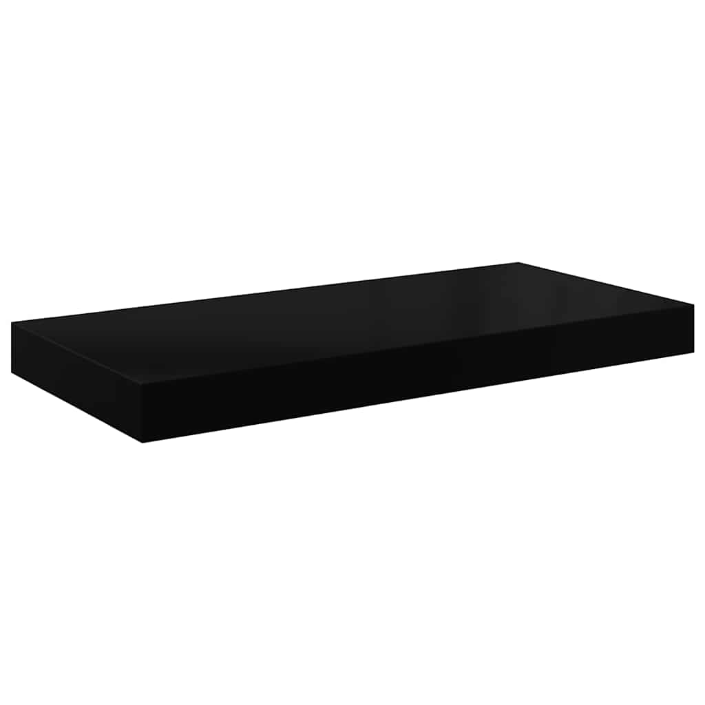 2 db magasfényű fekete MDF lebegő fali polc 60 x 23,5 x 3,8 cm