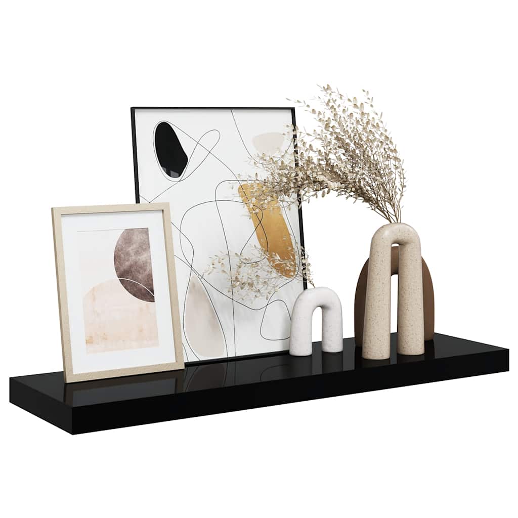 magasfényű fekete MDF lebegő fali polc 80 x 23,5 x 3,8 cm