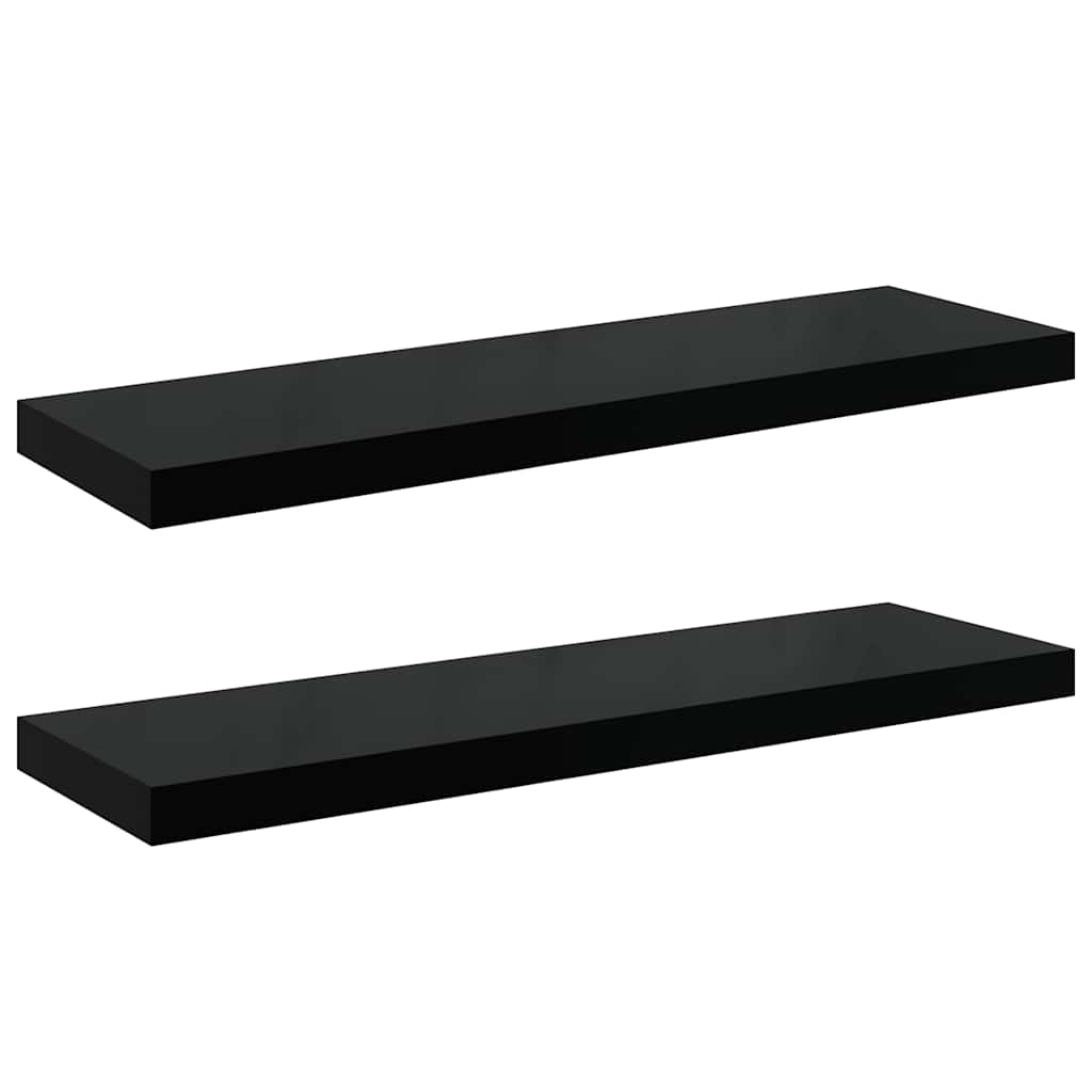 2 db magasfényű fekete MDF lebegő fali polc 80 x 23,5 x 3,8 cm