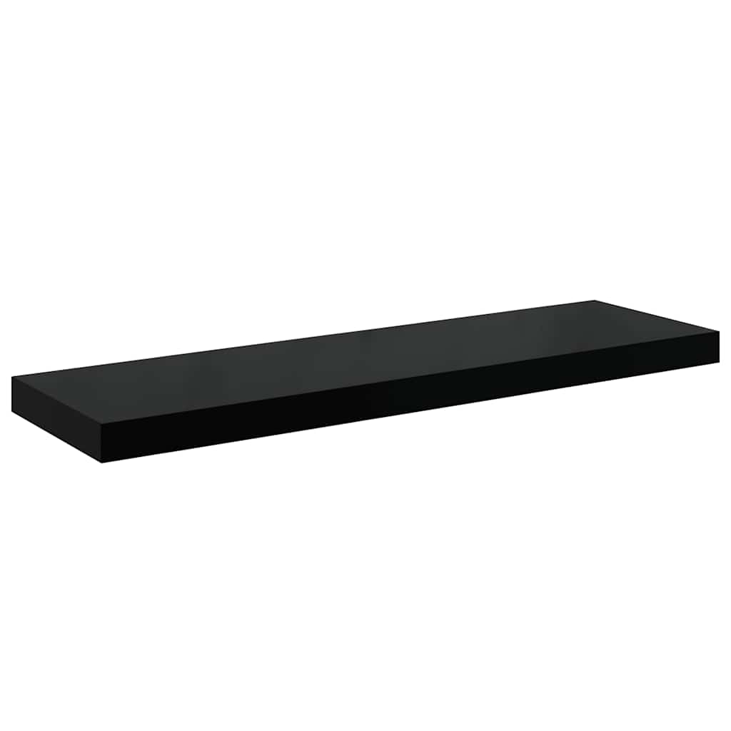 2 db magasfényű fekete MDF lebegő fali polc 80 x 23,5 x 3,8 cm