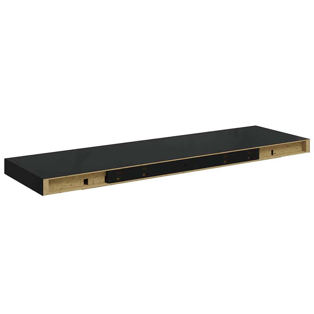2 db magasfényű fekete MDF lebegő fali polc 80 x 23,5 x 3,8 cm