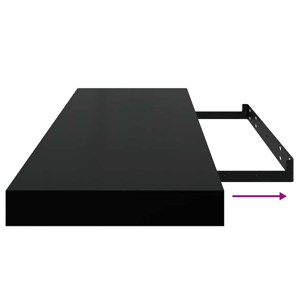 2 db magasfényű fekete MDF lebegő fali polc 80 x 23,5 x 3,8 cm