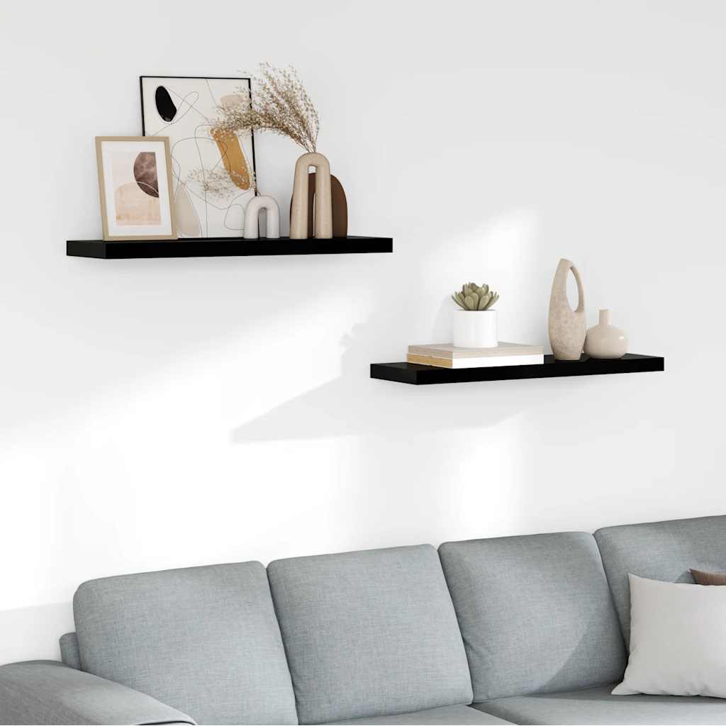 2 db magasfényű fekete MDF lebegő fali polc 80 x 23,5 x 3,8 cm
