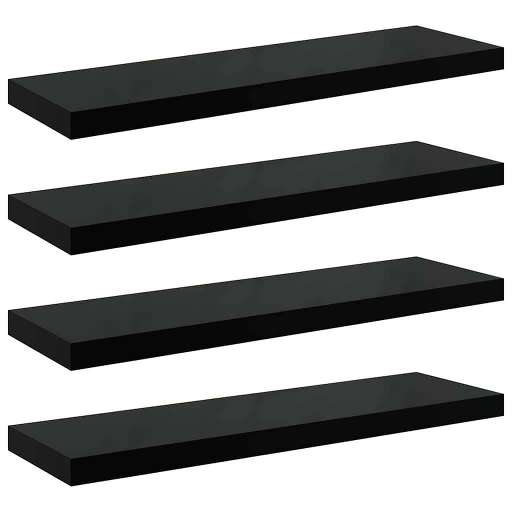 4 db magasfényű fekete MDF lebegő fali polc 80 x 23,5 x 3,8 cm