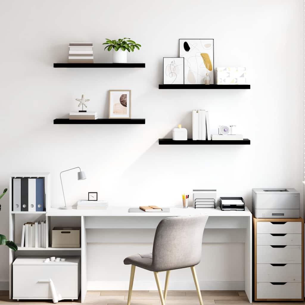 4 db magasfényű fekete MDF lebegő fali polc 80 x 23,5 x 3,8 cm