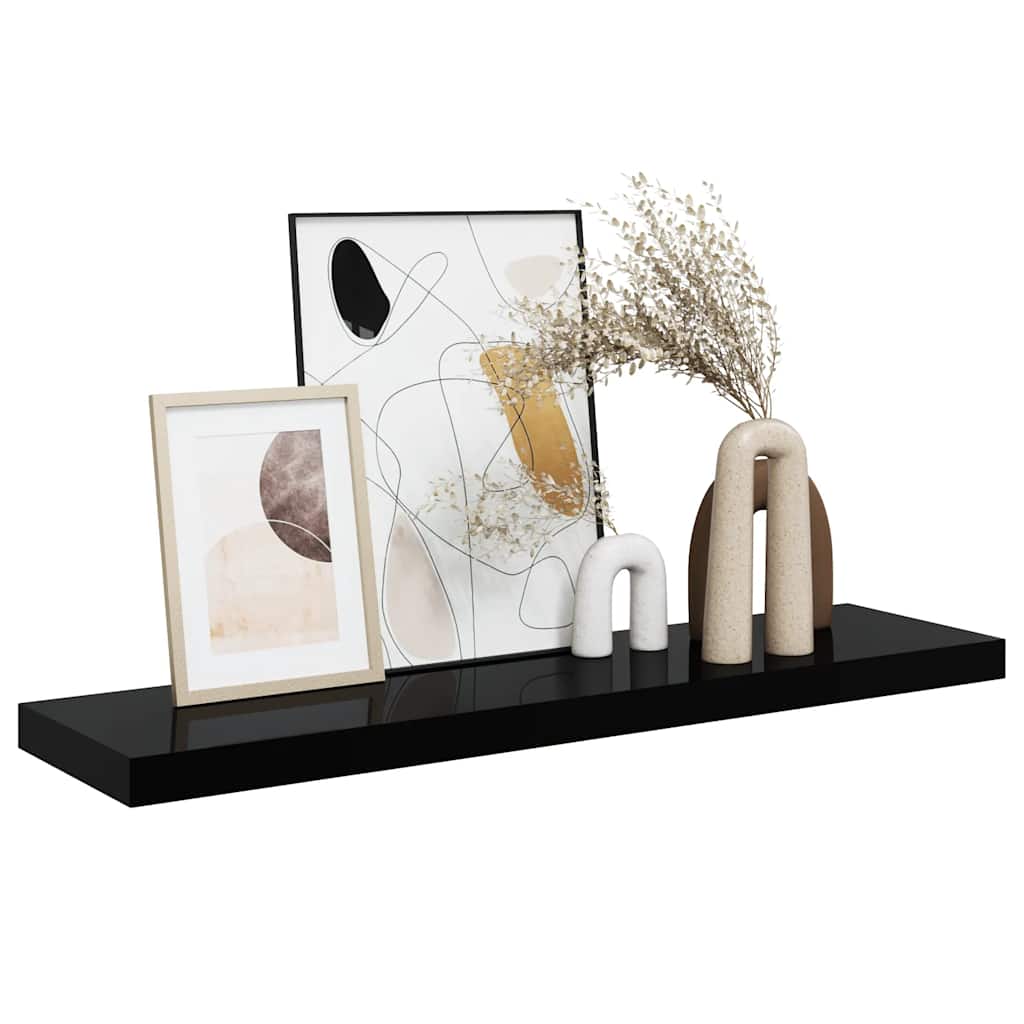 magasfényű fekete MDF lebegő fali polc 90 x 23,5 x 3,8 cm
