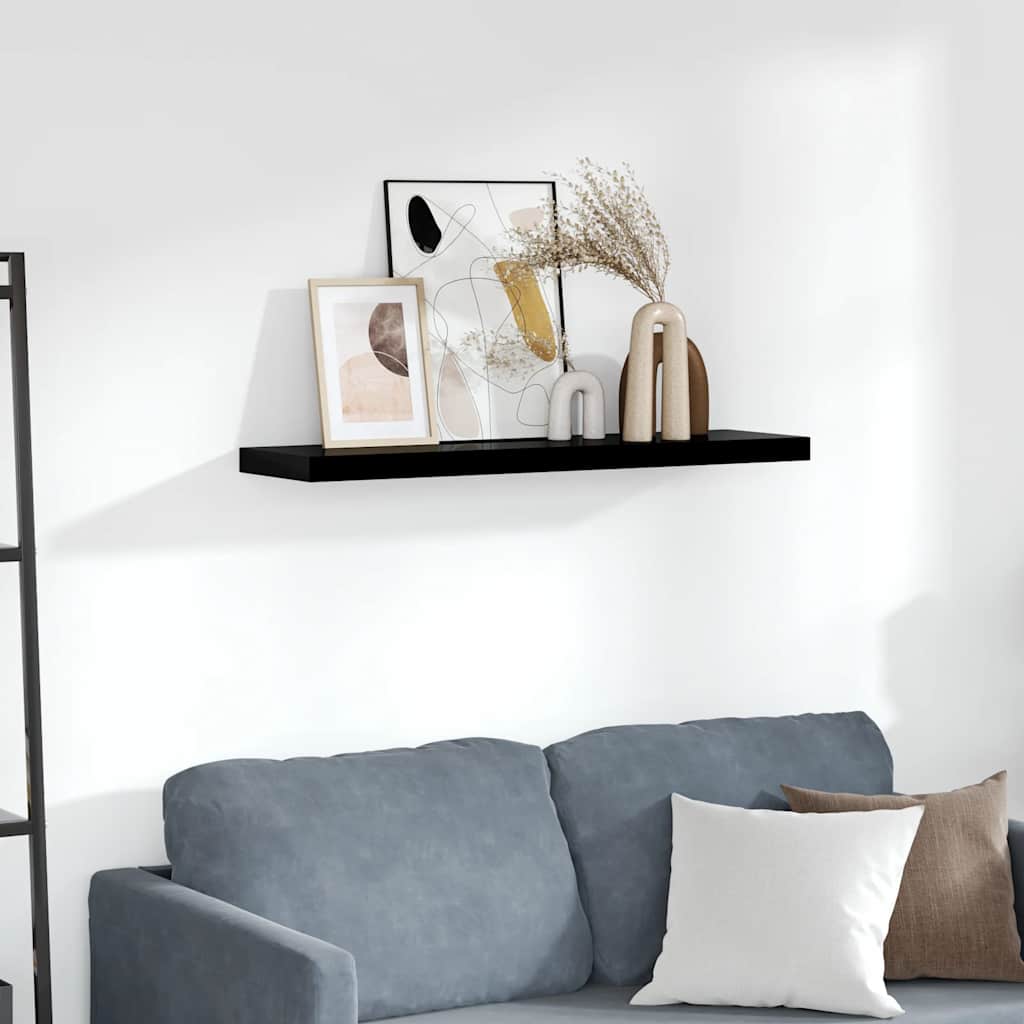 magasfényű fekete MDF lebegő fali polc 90 x 23,5 x 3,8 cm