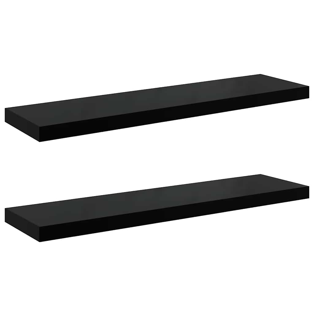 2 db magasfényű fekete MDF lebegő fali polc 90 x 23,5 x 3,8 cm