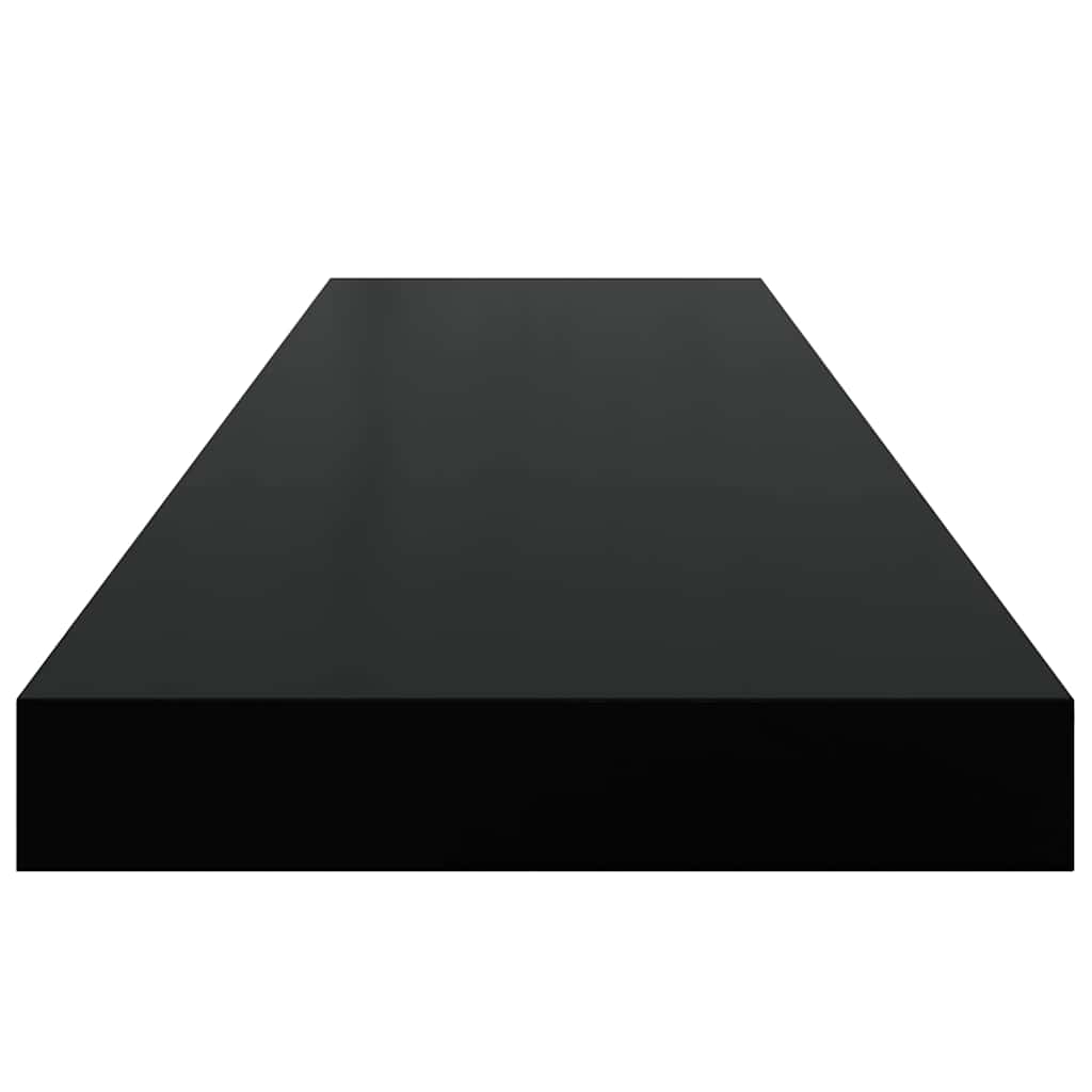2 db magasfényű fekete MDF lebegő fali polc 90 x 23,5 x 3,8 cm
