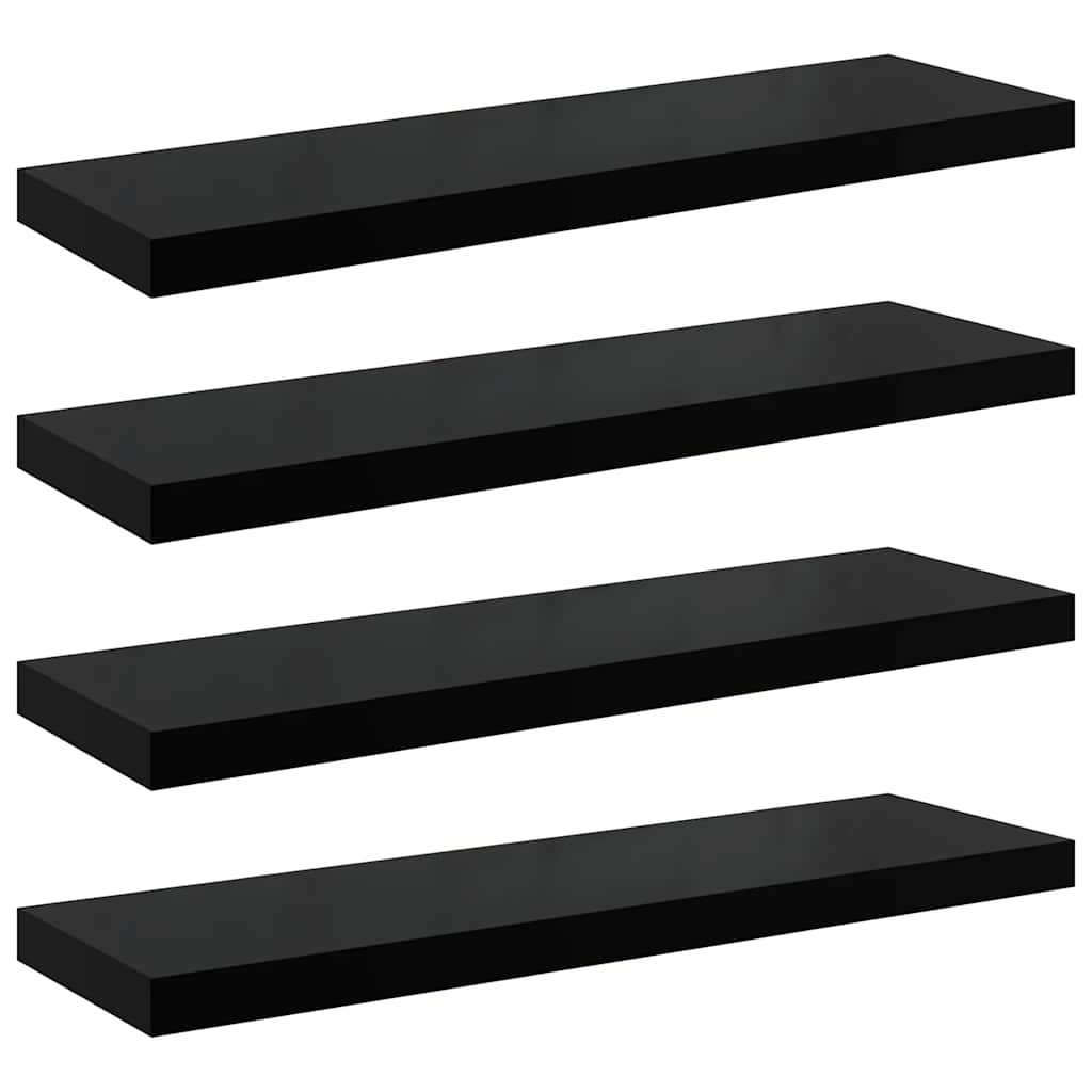 4 db magasfényű fekete MDF fali polc 90 x 23,5 x 3,8 cm