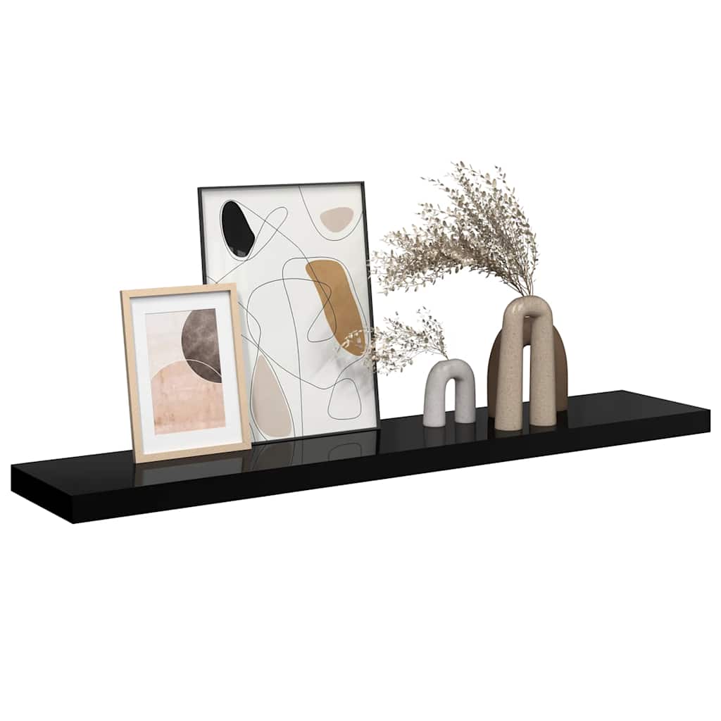 magasfényű fekete MDF lebegő fali polc 120 x 23,5 x 3,8 cm