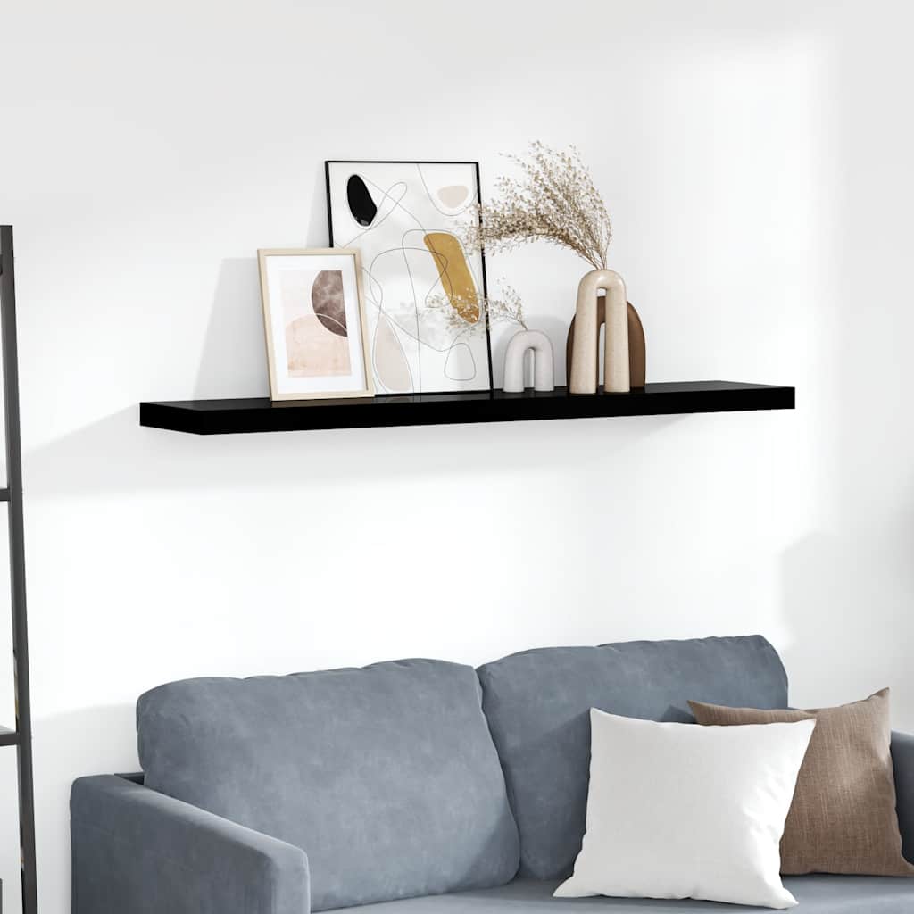 magasfényű fekete MDF lebegő fali polc 120 x 23,5 x 3,8 cm