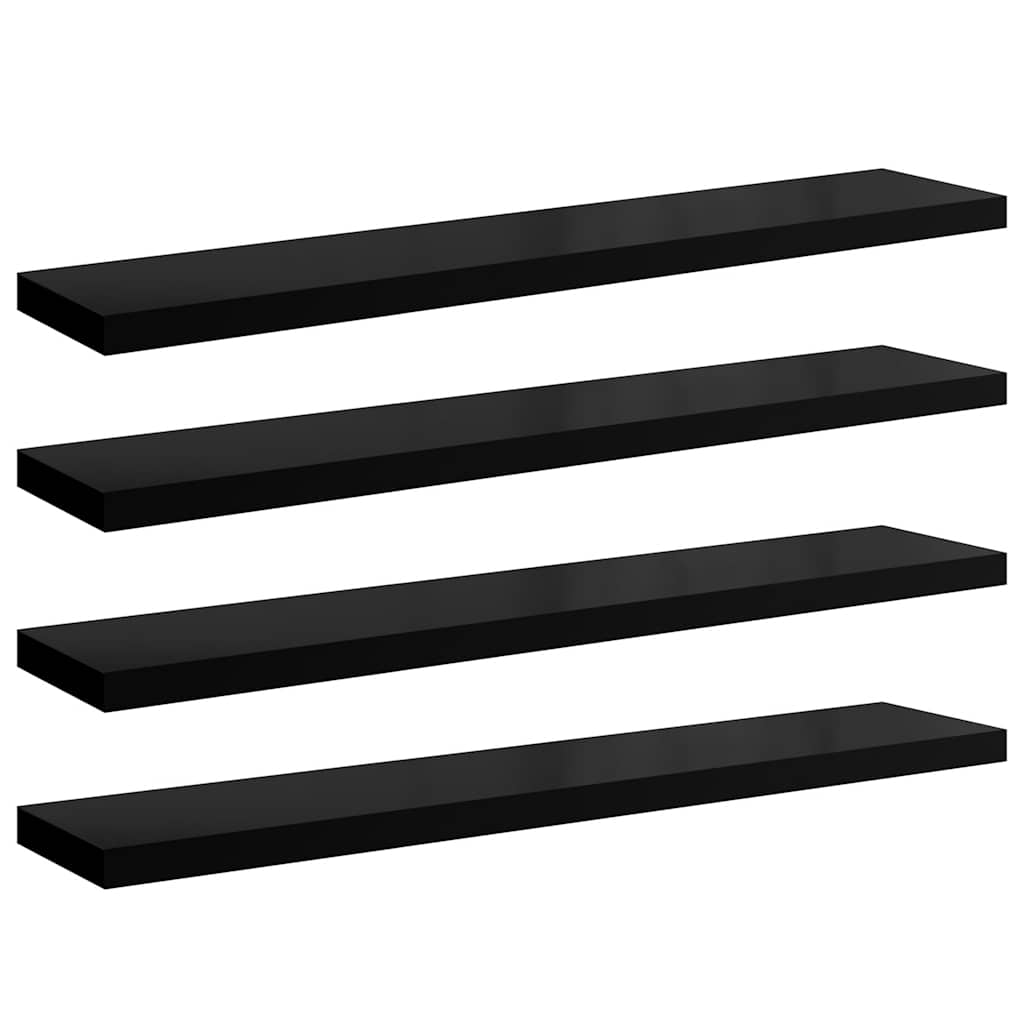 4 db magasfényű fekete MDF lebegő fali polc 120 x 23,5 x 3,8 cm