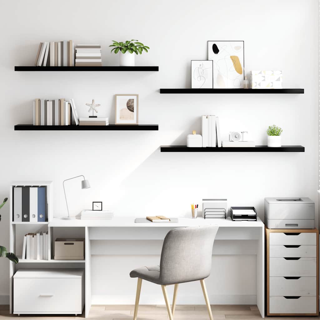 4 db magasfényű fekete MDF lebegő fali polc 120 x 23,5 x 3,8 cm
