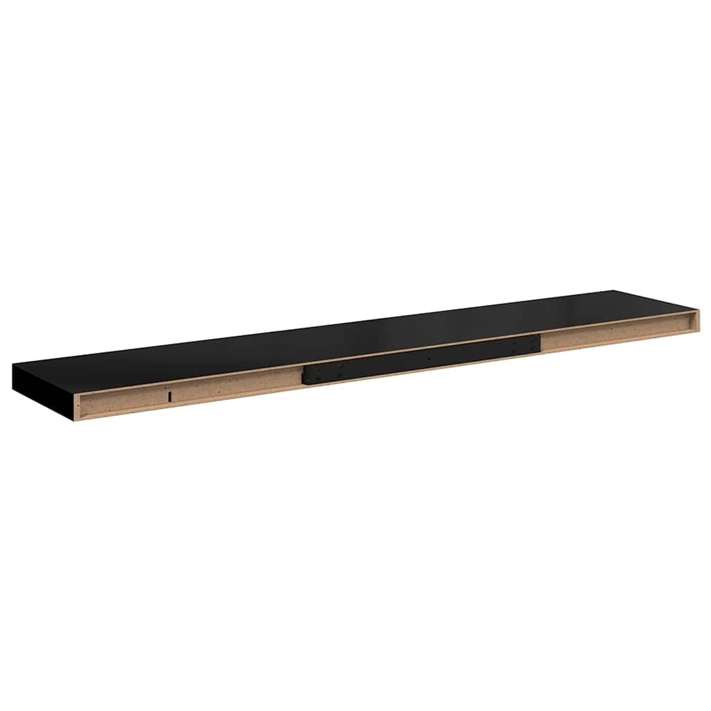 4 db magasfényű fekete MDF lebegő fali polc 120 x 23,5 x 3,8 cm