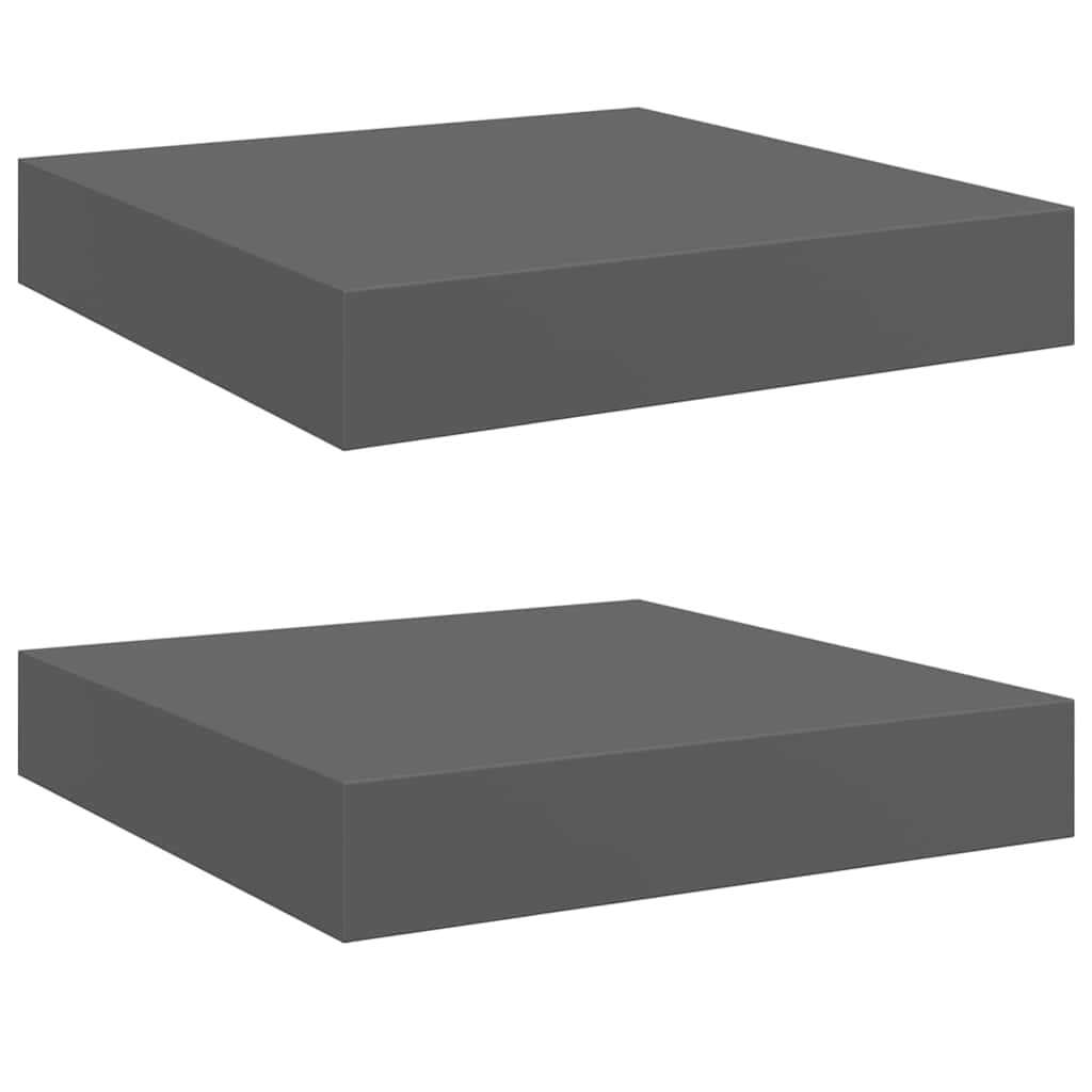 2 db magasfényű szürke MDF lebegő fali polc 23 x 23,5 x 3,8 cm