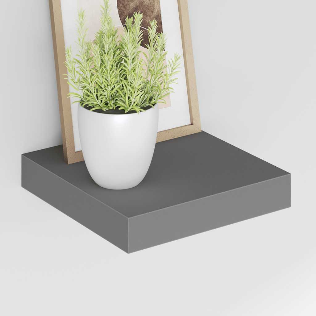 2 db magasfényű szürke MDF lebegő fali polc 23 x 23,5 x 3,8 cm