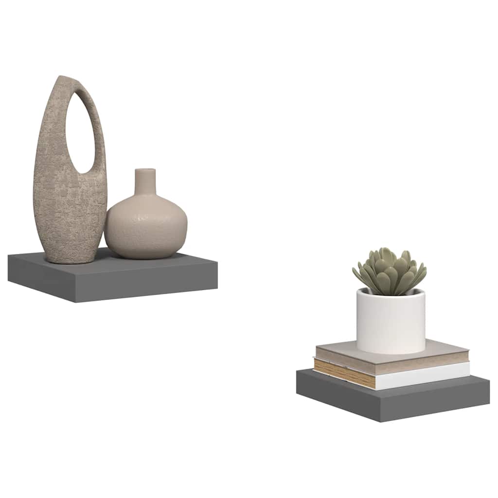 2 db magasfényű szürke MDF lebegő fali polc 23 x 23,5 x 3,8 cm