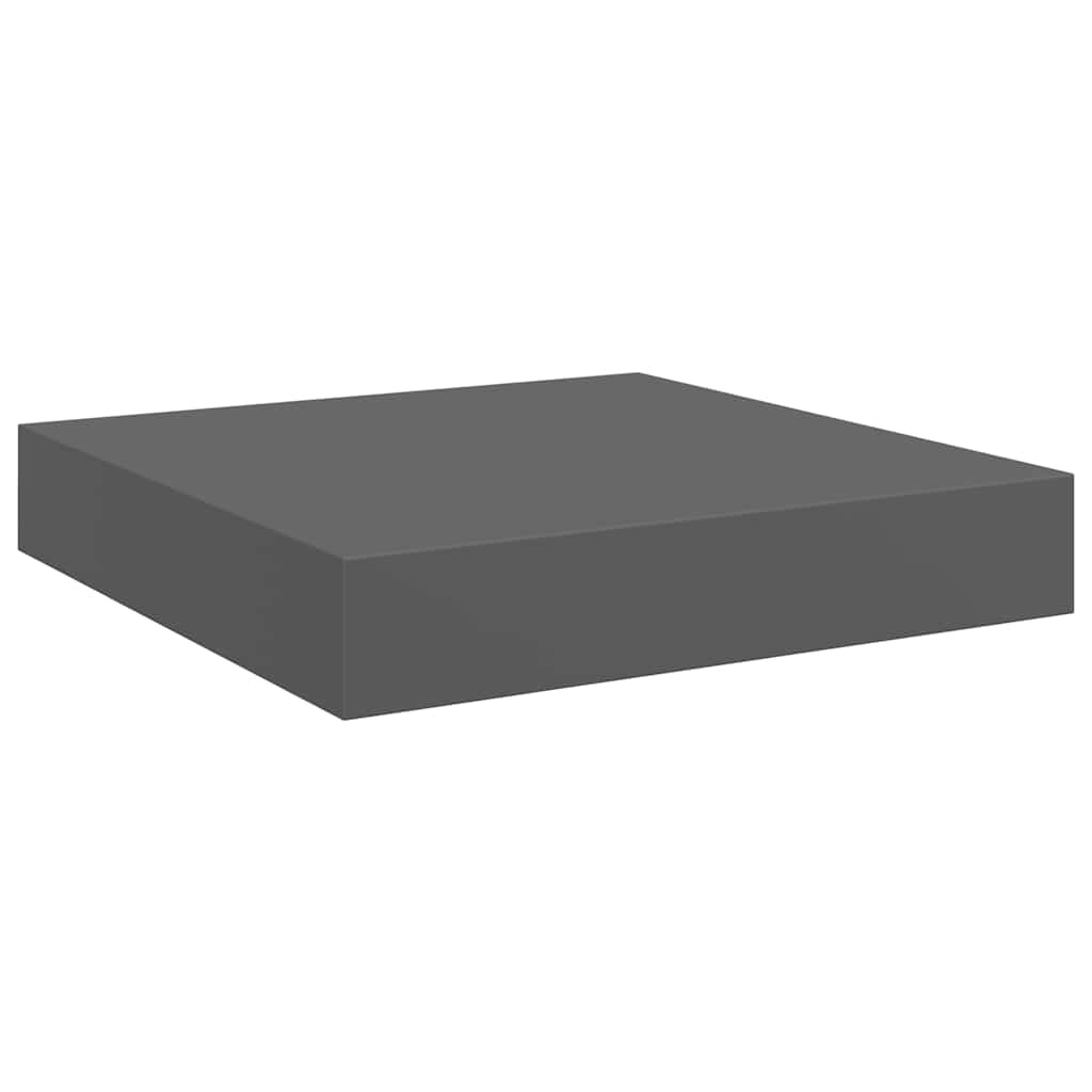 2 db magasfényű szürke MDF lebegő fali polc 23 x 23,5 x 3,8 cm