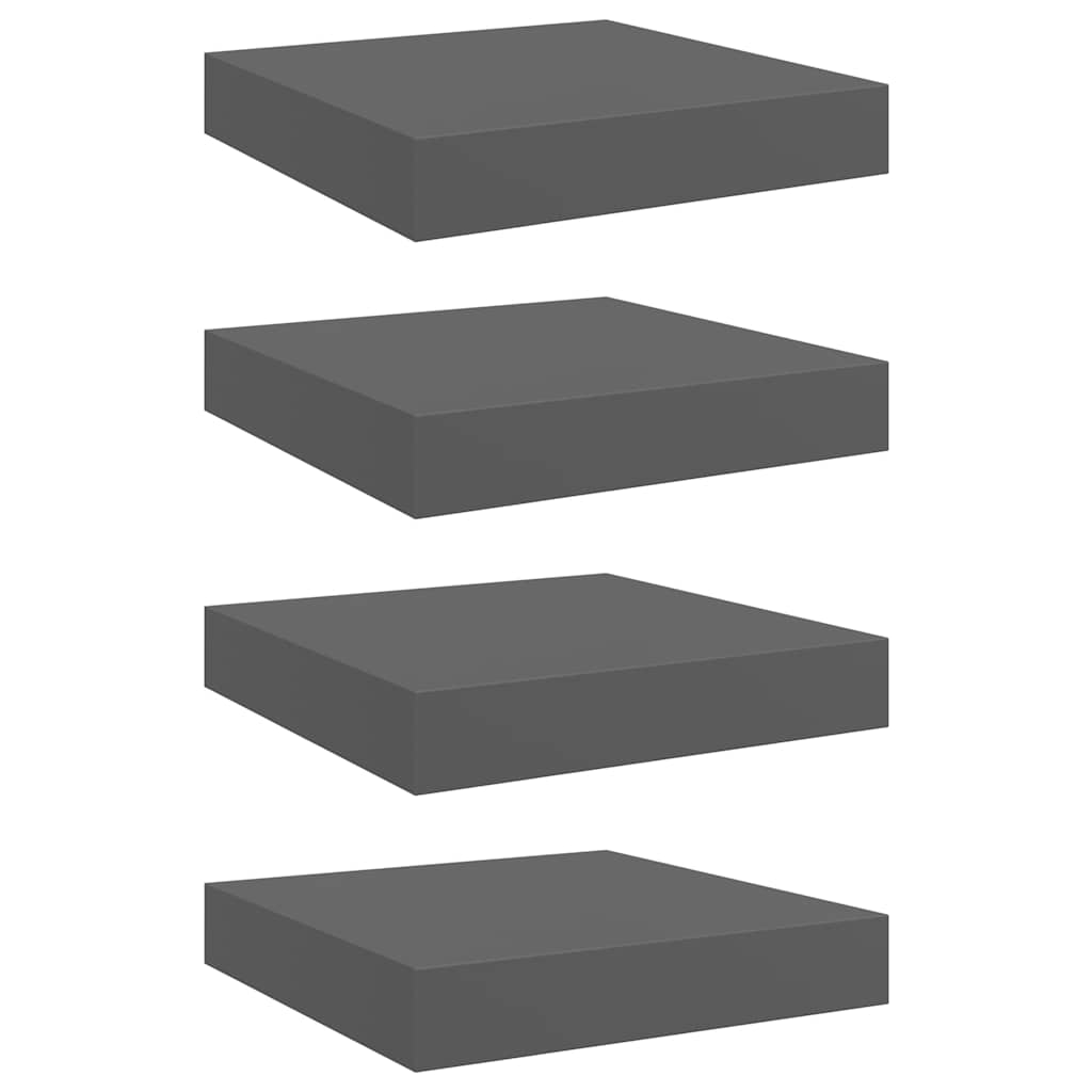 4 db magasfényű szürke MDF lebegő fali polc 23 x 23,5 x 3,8 cm