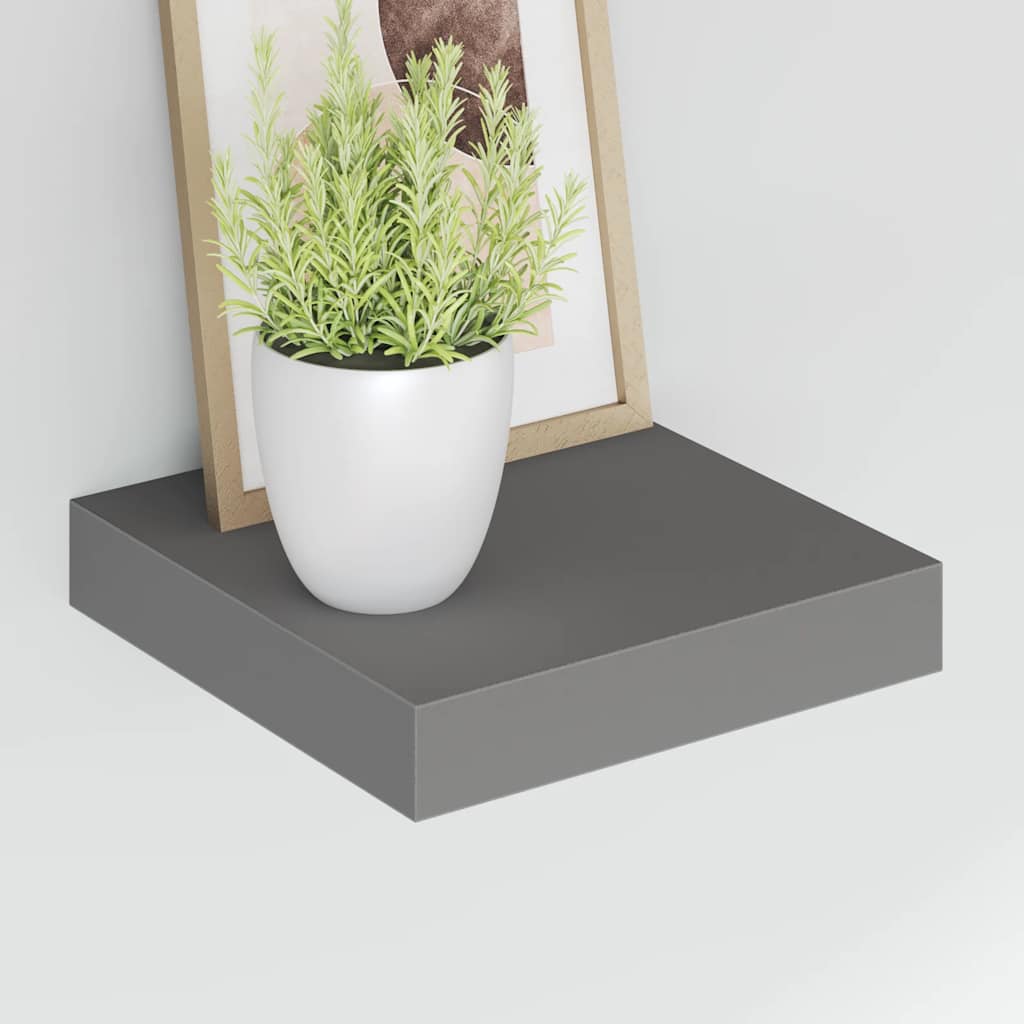 4 db magasfényű szürke MDF lebegő fali polc 23 x 23,5 x 3,8 cm