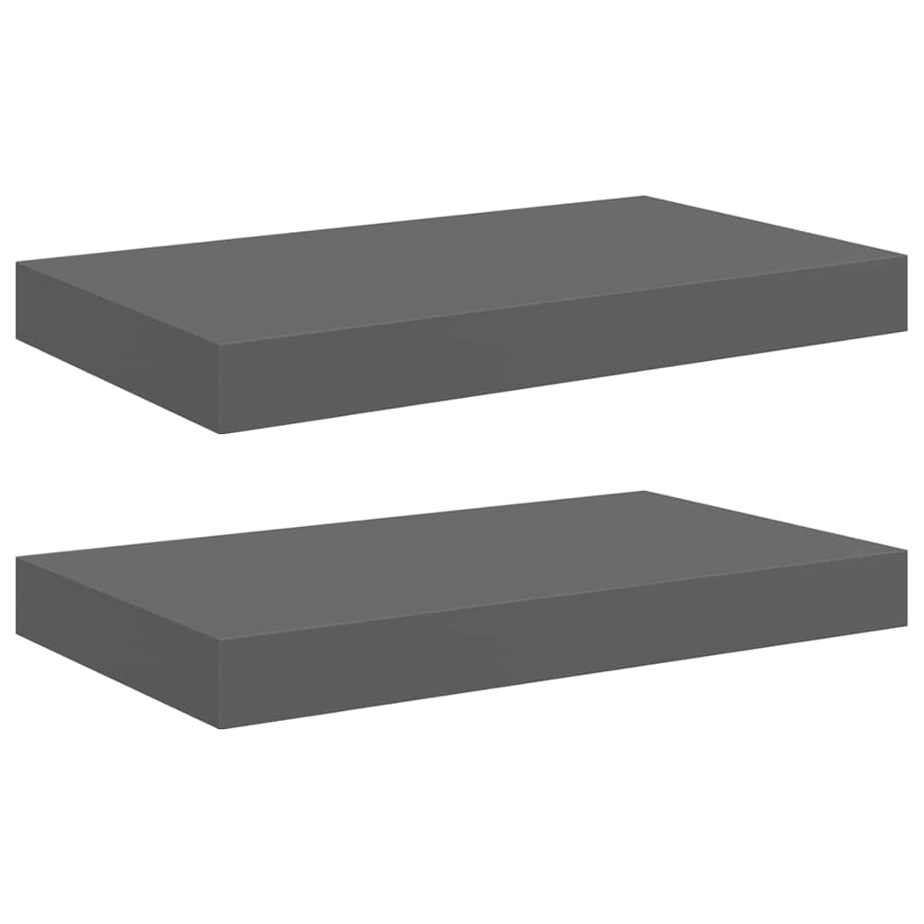 2 db magasfényű szürke MDF lebegő fali polc 40 x 23,5 x 3,8 cm