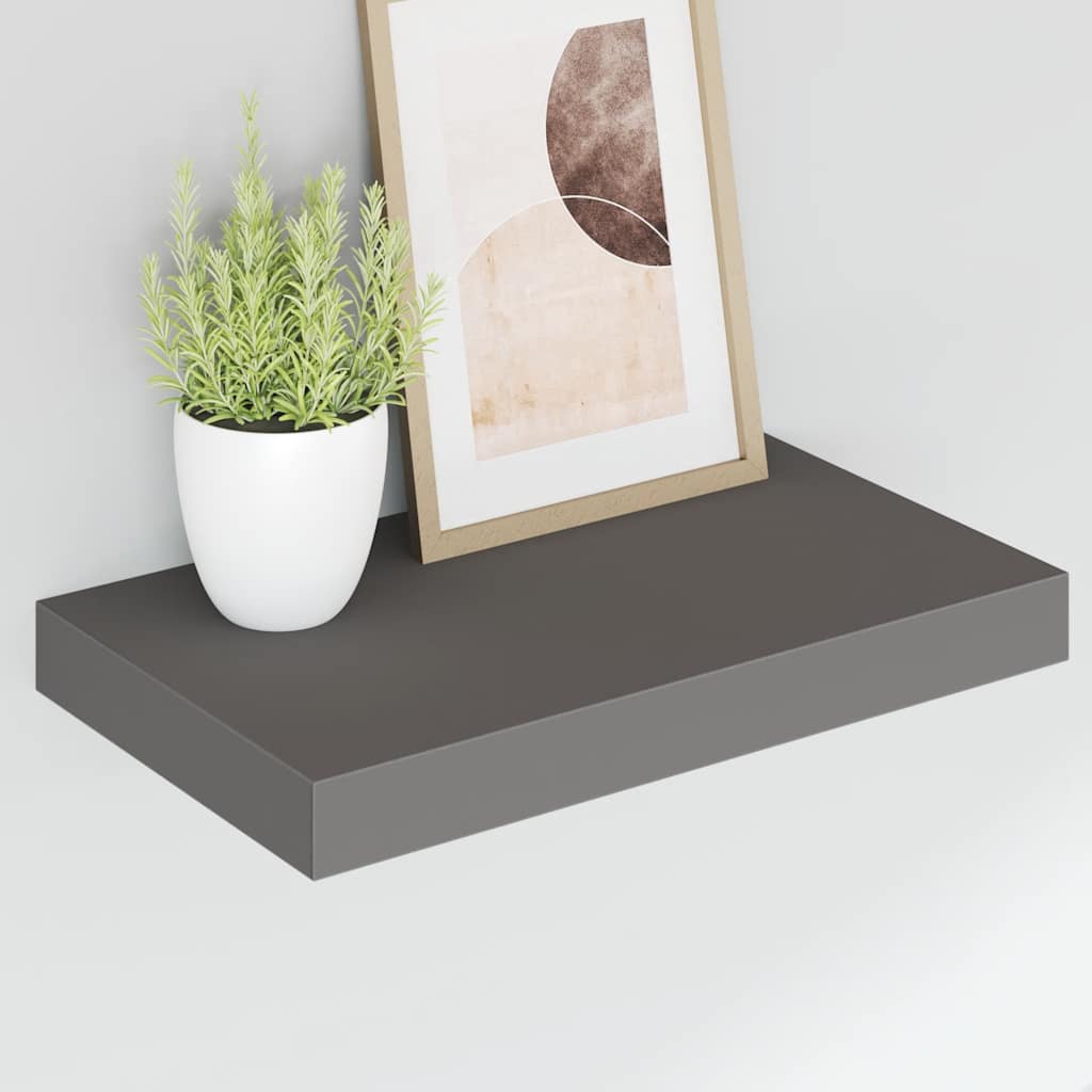 2 db magasfényű szürke MDF lebegő fali polc 40 x 23,5 x 3,8 cm