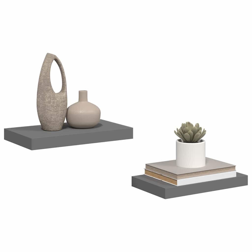 2 db magasfényű szürke MDF lebegő fali polc 40 x 23,5 x 3,8 cm