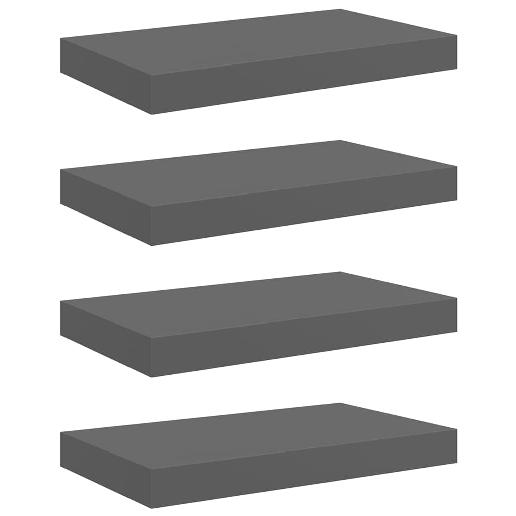4 db magasfényű szürke MDF lebegő fali polc 40 x 23,5 x 3,8 cm