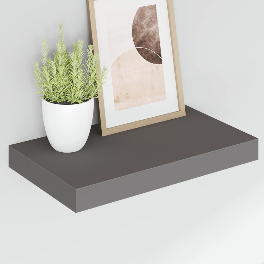 4 db magasfényű szürke MDF lebegő fali polc 40 x 23,5 x 3,8 cm