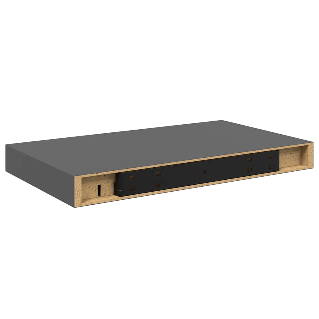 4 db magasfényű szürke MDF lebegő fali polc 40 x 23,5 x 3,8 cm