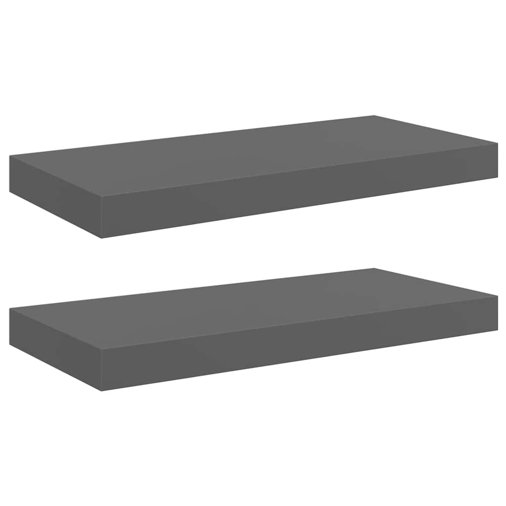 2 db magasfényű szürke MDF lebegő fali polc 50 x 23 x 3,8 cm
