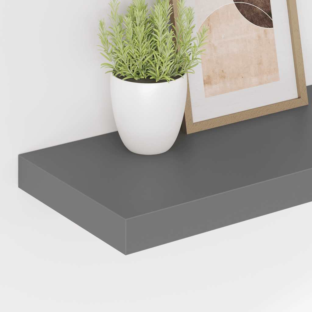 2 db magasfényű szürke MDF lebegő fali polc 50 x 23 x 3,8 cm