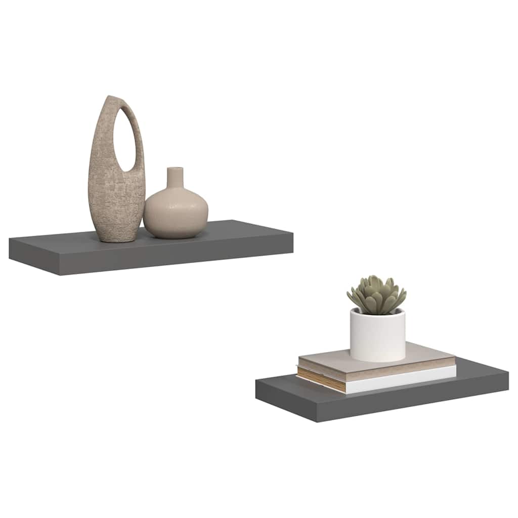 2 db magasfényű szürke MDF lebegő fali polc 50 x 23 x 3,8 cm