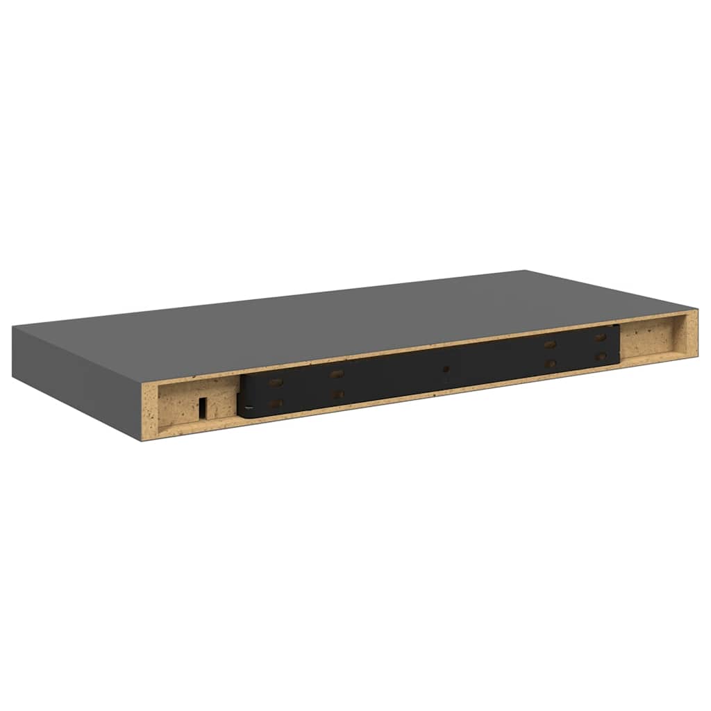 2 db magasfényű szürke MDF lebegő fali polc 50 x 23 x 3,8 cm