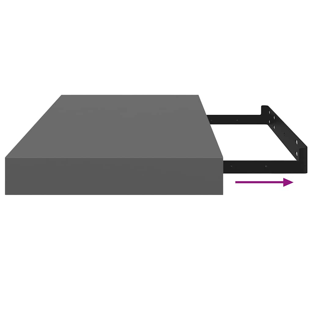 2 db magasfényű szürke MDF lebegő fali polc 50 x 23 x 3,8 cm