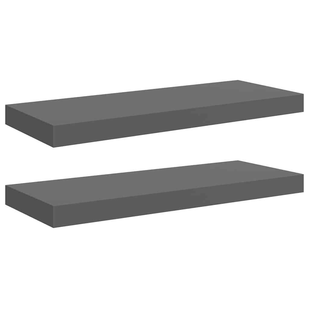 2 db magasfényű szürke MDF lebegő fali polc 60 x 23,5 x 3,8 cm