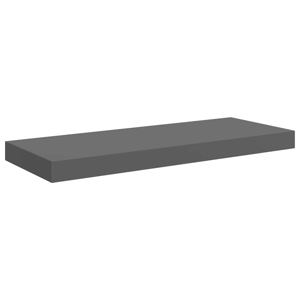 2 db magasfényű szürke MDF lebegő fali polc 60 x 23,5 x 3,8 cm
