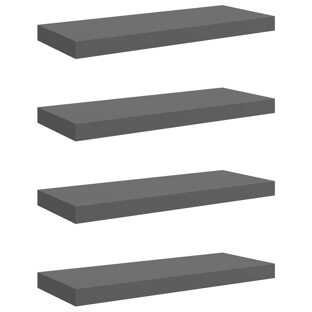 4 db magasfényű szürke MDF lebegő fali polc 60 x 23,5 x 3,8 cm