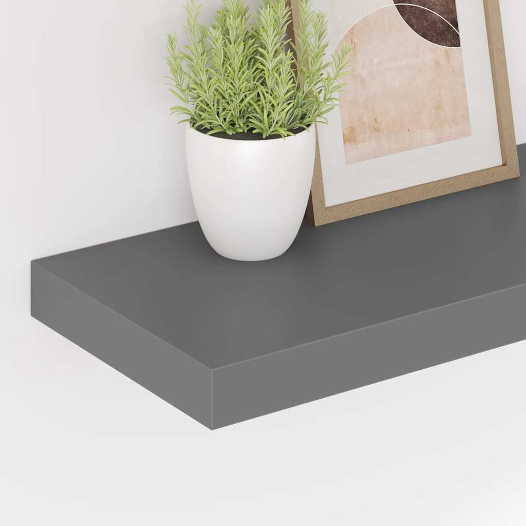 4 db magasfényű szürke MDF lebegő fali polc 60 x 23,5 x 3,8 cm