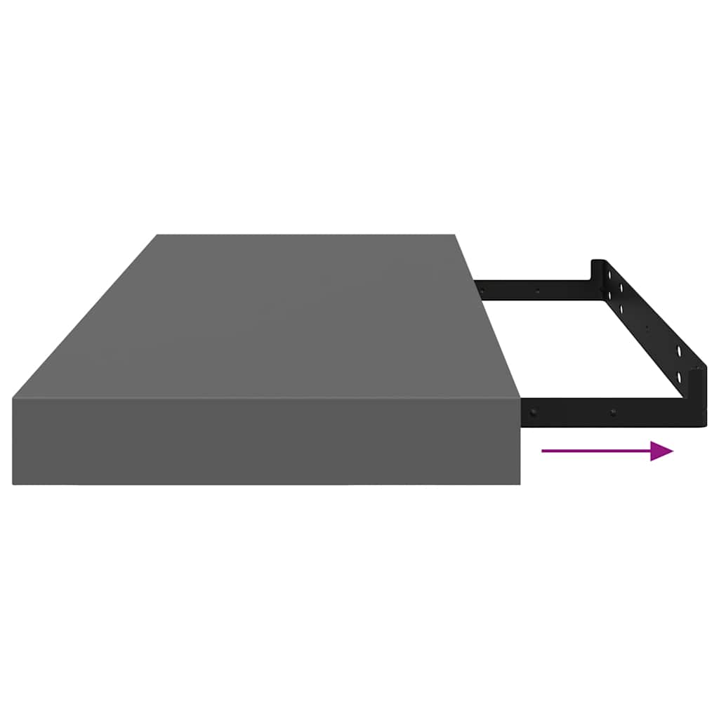 4 db magasfényű szürke MDF lebegő fali polc 60 x 23,5 x 3,8 cm