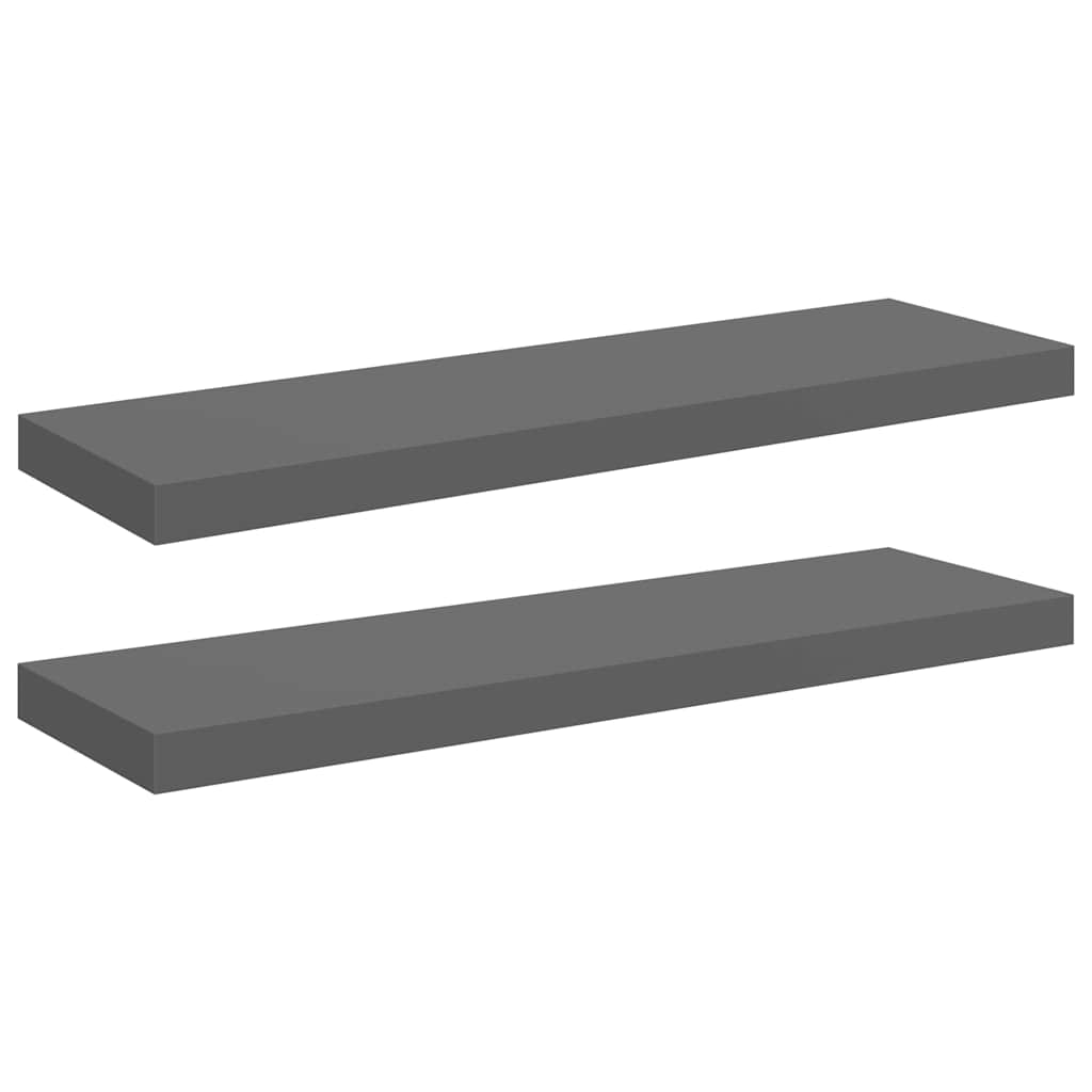 2 db magasfényű szürke MDF lebegő fali polc 80 x 23,5 x 3,8 cm