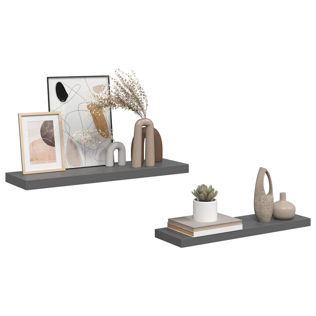 2 db magasfényű szürke MDF lebegő fali polc 80 x 23,5 x 3,8 cm