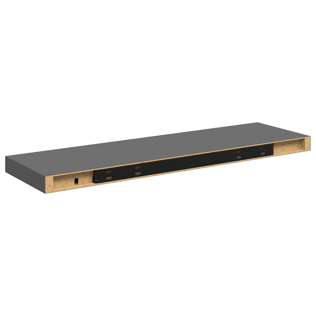 2 db magasfényű szürke MDF lebegő fali polc 80 x 23,5 x 3,8 cm