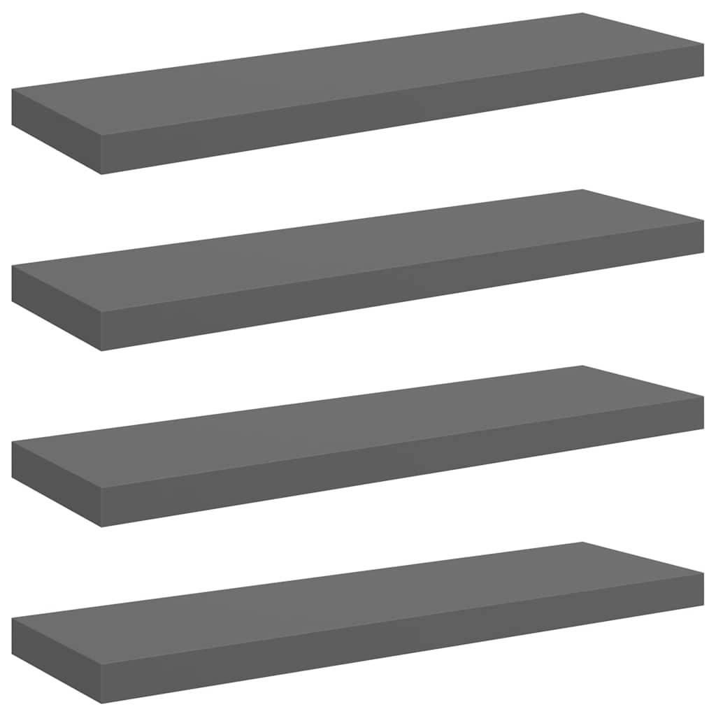 4 db magasfényű szürke MDF lebegő fali polc 80 x 23,5 x 3,8 cm
