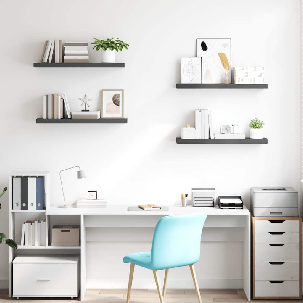 4 db magasfényű szürke MDF lebegő fali polc 80 x 23,5 x 3,8 cm